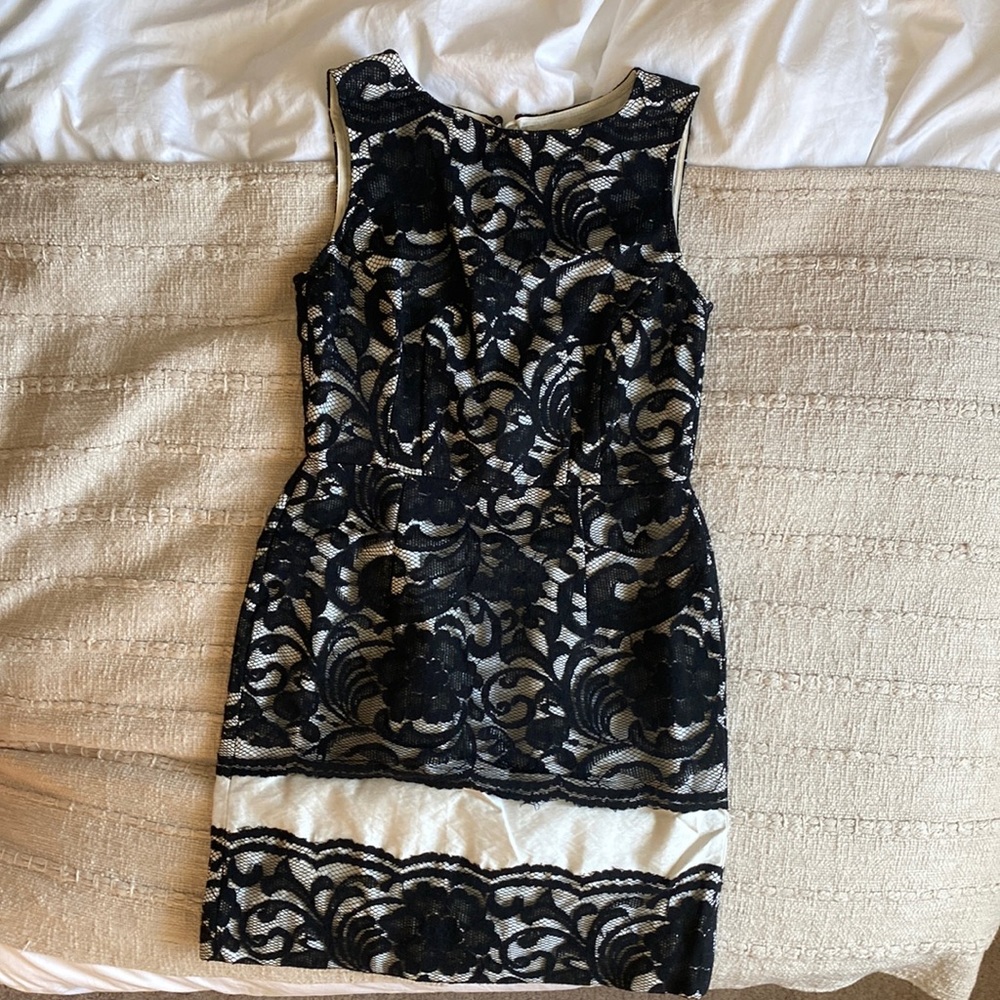 The limited lace black and white mini dress